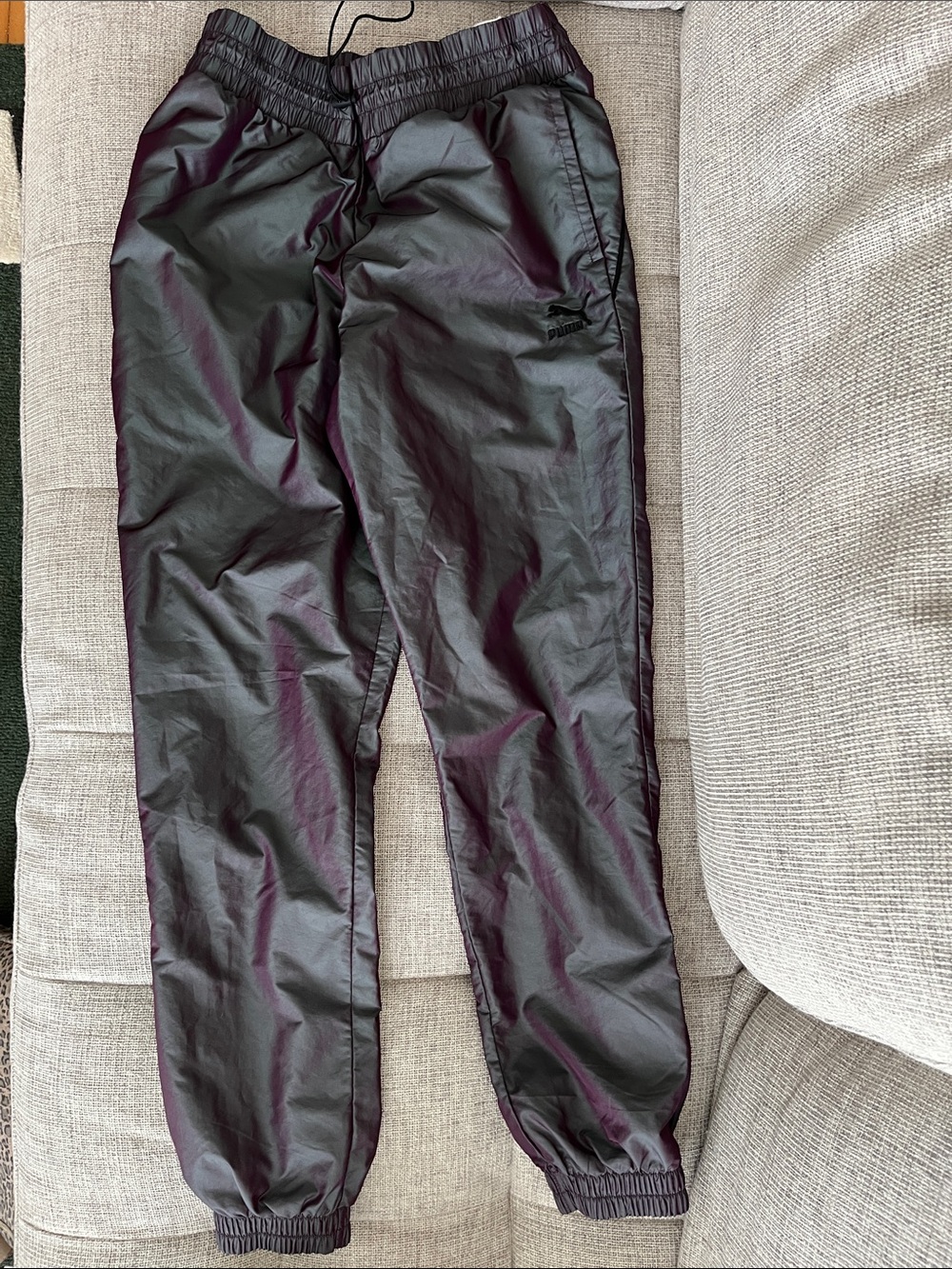 Puma Black Women's Track Joggers Purple-Green Iridescent Mesh Lining